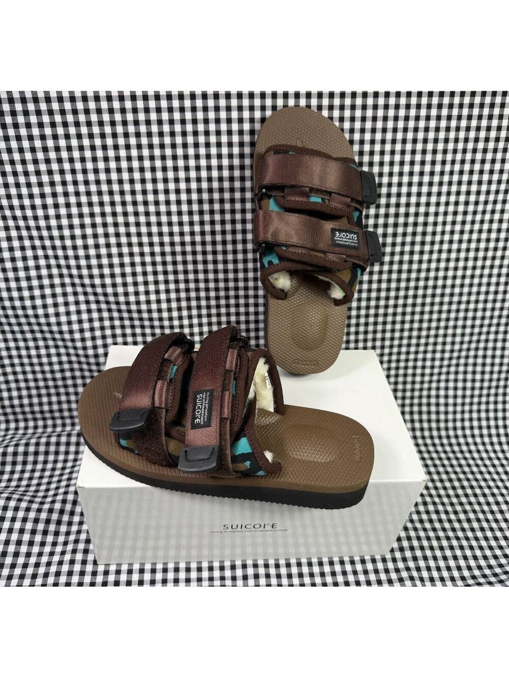 Suicoke MOTO-Mab-PT04 Brown Camo Fur Sandals Women’s 6 US 4 Mens NWT